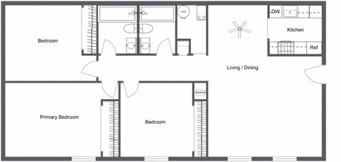 Floor plan for 3 beds, 2 baths, 1200 sqft